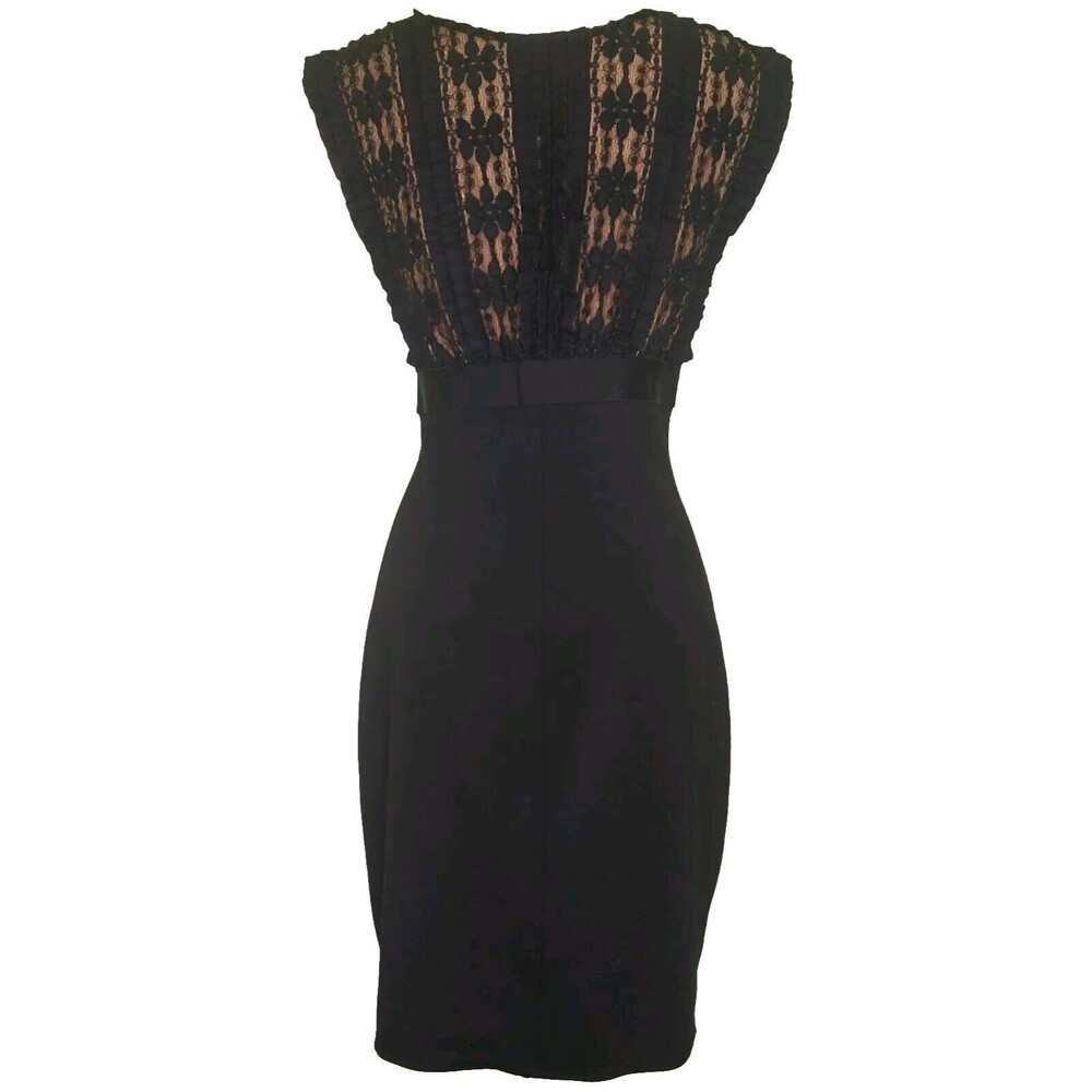MAX STUDIO Womens Little Black Dress M Sheath Bodycon Sleeveless V-Neck Ruffles - Picture 2 of 13